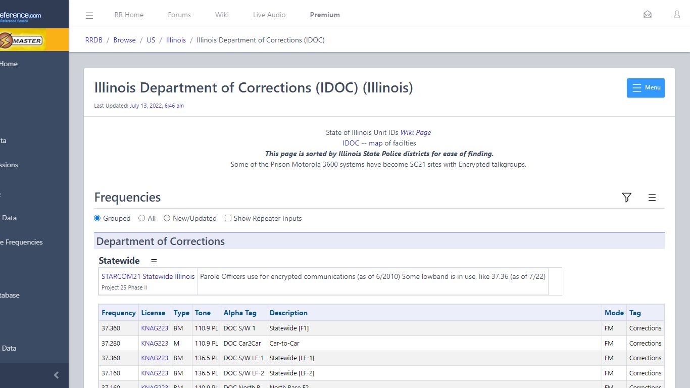 Illinois Department of Corrections (IDOC) (Illinois) Scanner ...